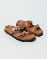 Women's Double-Strap Flat Sandals with Gold Buckles in Aniline Leather 63_262G000_CAF170808_3