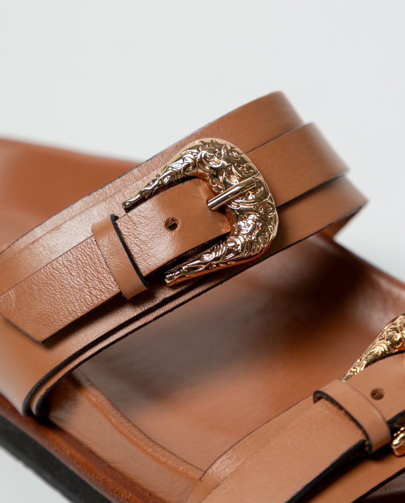 Women's Double-Strap Flat Sandals with Gold Buckles in Aniline Leather 63_262G000_CAF170808_6