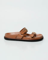 Women's Double-Strap Flat Sandals with Gold Buckles in Aniline Leather 63_262G000_CAF170808_8