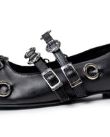 Womens Cowhide Leather Adjustable Strap Shoes - Special Collection - Black 63_264H202_NEG194007_8