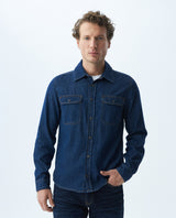 Men's Denim Shirt Classic Fit Long Sleeve - Dark Blue - Blue 63_310E801_AZU184530_0