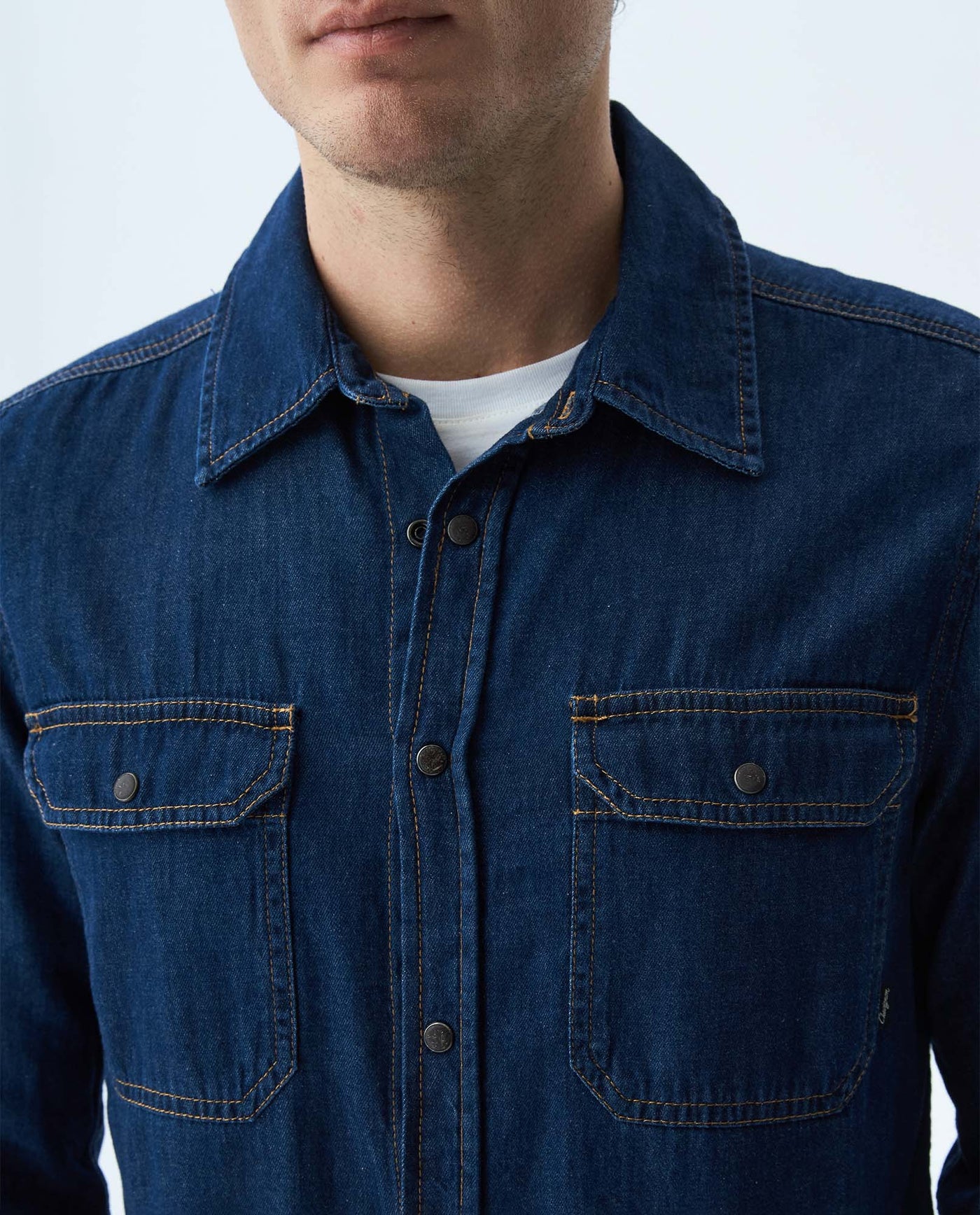 Men's Denim Shirt Classic Fit Long Sleeve - Dark Blue - Blue 63_310E801_AZU184530_5