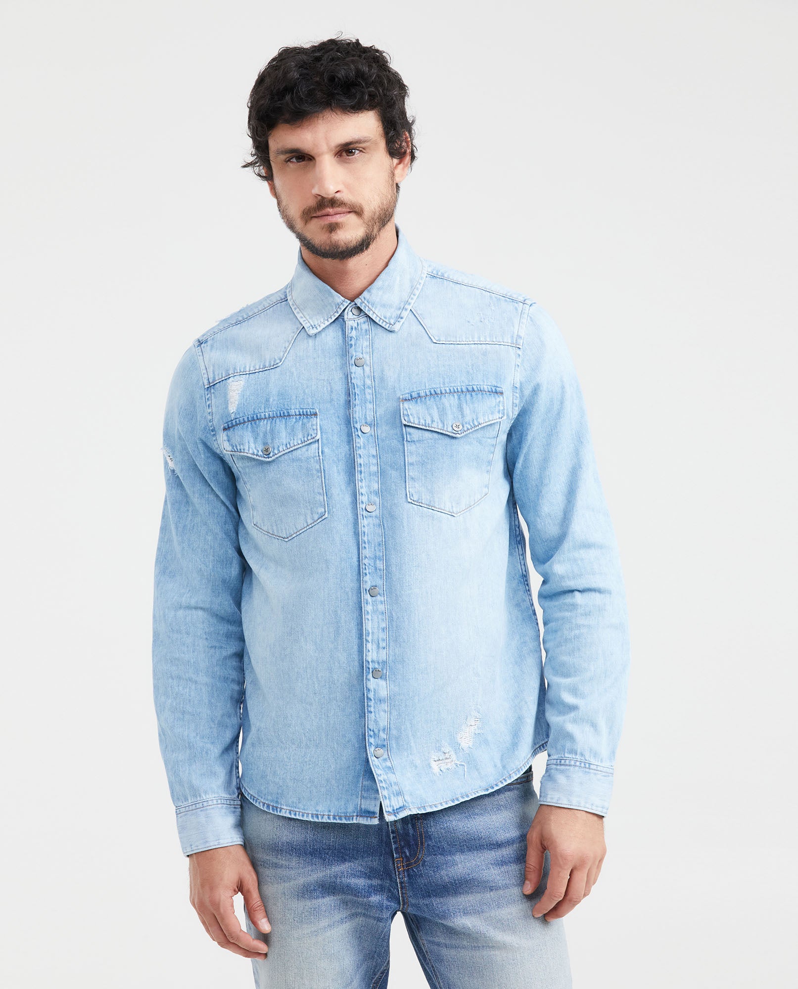 Men's Denim Trucker Jacket Light Blue Comfort Denim 311G002 - 1