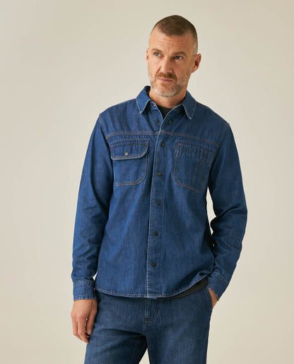 Camisa de Hombre Manga Larga Workwear Lavado Oscuro en Algodón - Blue 63_311H000_AZU193924_0