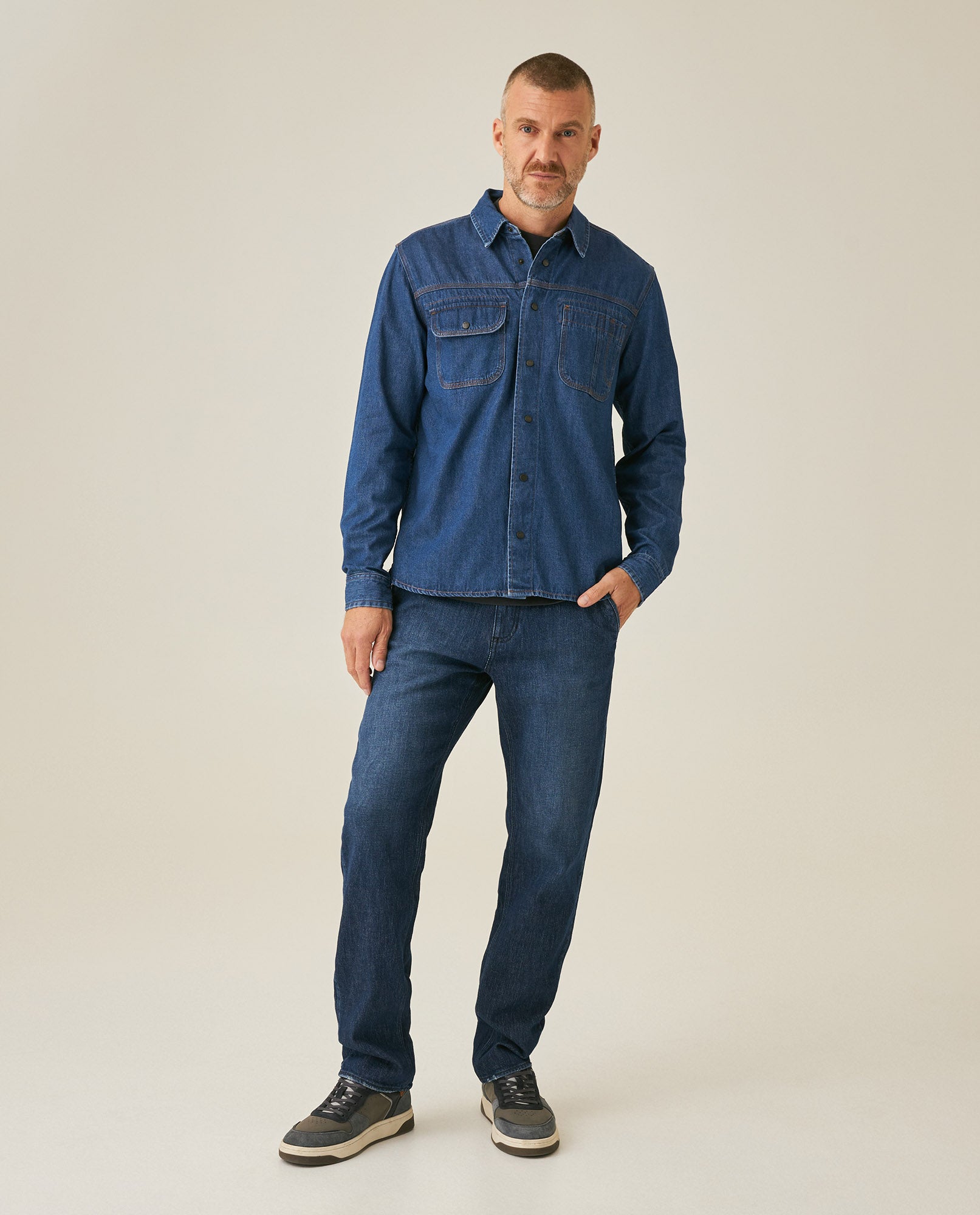 Camisa de Hombre Manga Larga Workwear Lavado Oscuro en Algodón - Blue 63_311H000_AZU193924_4