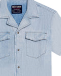 Mens Shirt Short Sleeve Resort Light Wash Cotton Classic Collar Flap Pockets Metal Snaps - Blue 63_311H001_AZU154020_8