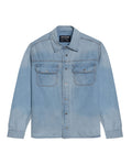 Mens Shirt Long Sleeve Workwear Light Wash Pepper Cotton Distressed Destroyed Flap Pockets - Blue 63_311H002_AZU154020_3