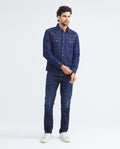 Men's Long Sleeve Shirt Dark Wash Flap Pockets in Cotton 312F003 - 2