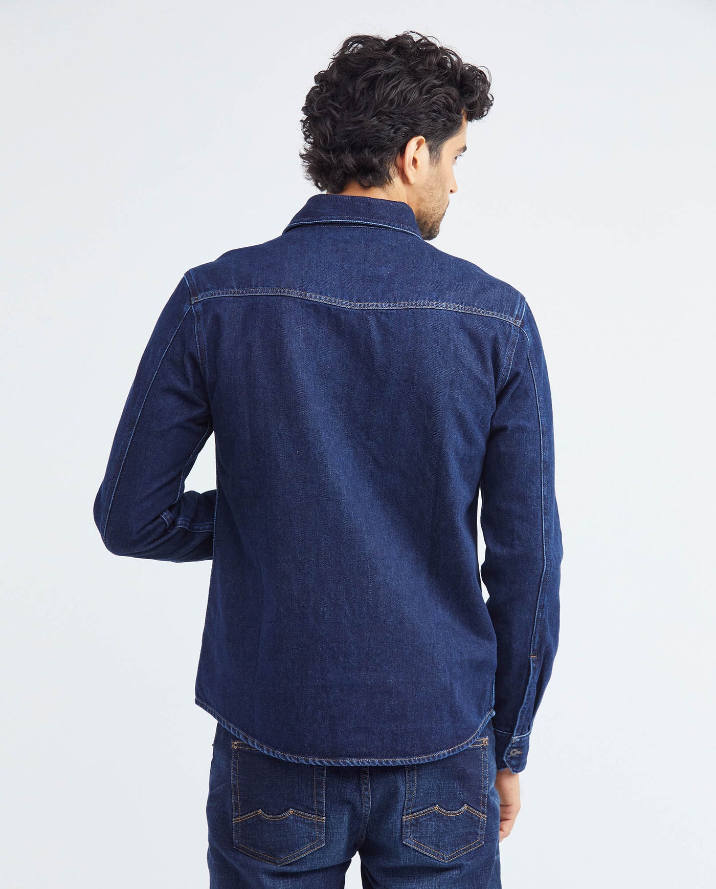 Men's Long Sleeve Shirt Dark Wash Flap Pockets in Cotton 312F003 - 5