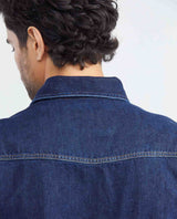 Men's Long Sleeve Shirt Dark Wash Flap Pockets in Cotton 312F003 - 6