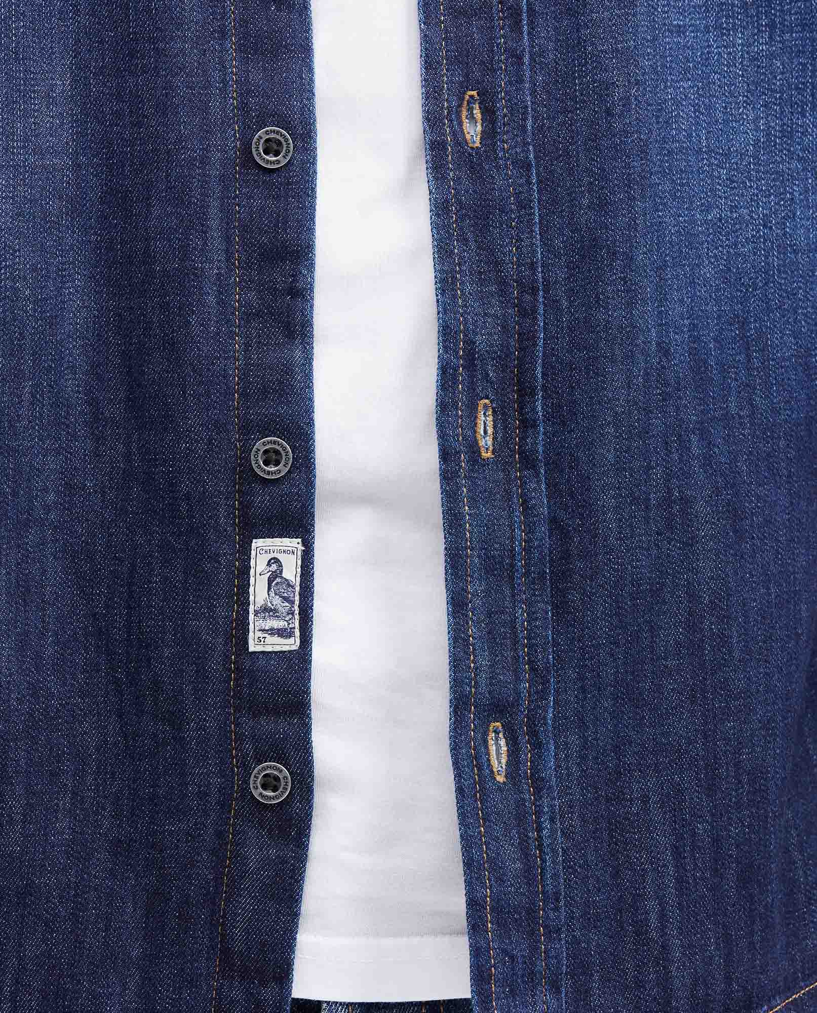 Men's Slim Fit Dark Wash Denim Shirt with Metal Buttons in Non-Stretch Cotton 312G000 - 4