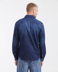 Men's Slim Fit Dark Wash Denim Shirt with Metal Buttons in Non-Stretch Cotton 312G000 - 5