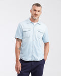 Men's Slim Fit Light Wash Short Sleeve Denim Shirt in Non-Stretch Cotton 312G001 - 1