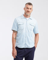Men's Slim Fit Light Wash Short Sleeve Denim Shirt in Non-Stretch Cotton 312G001 - 1