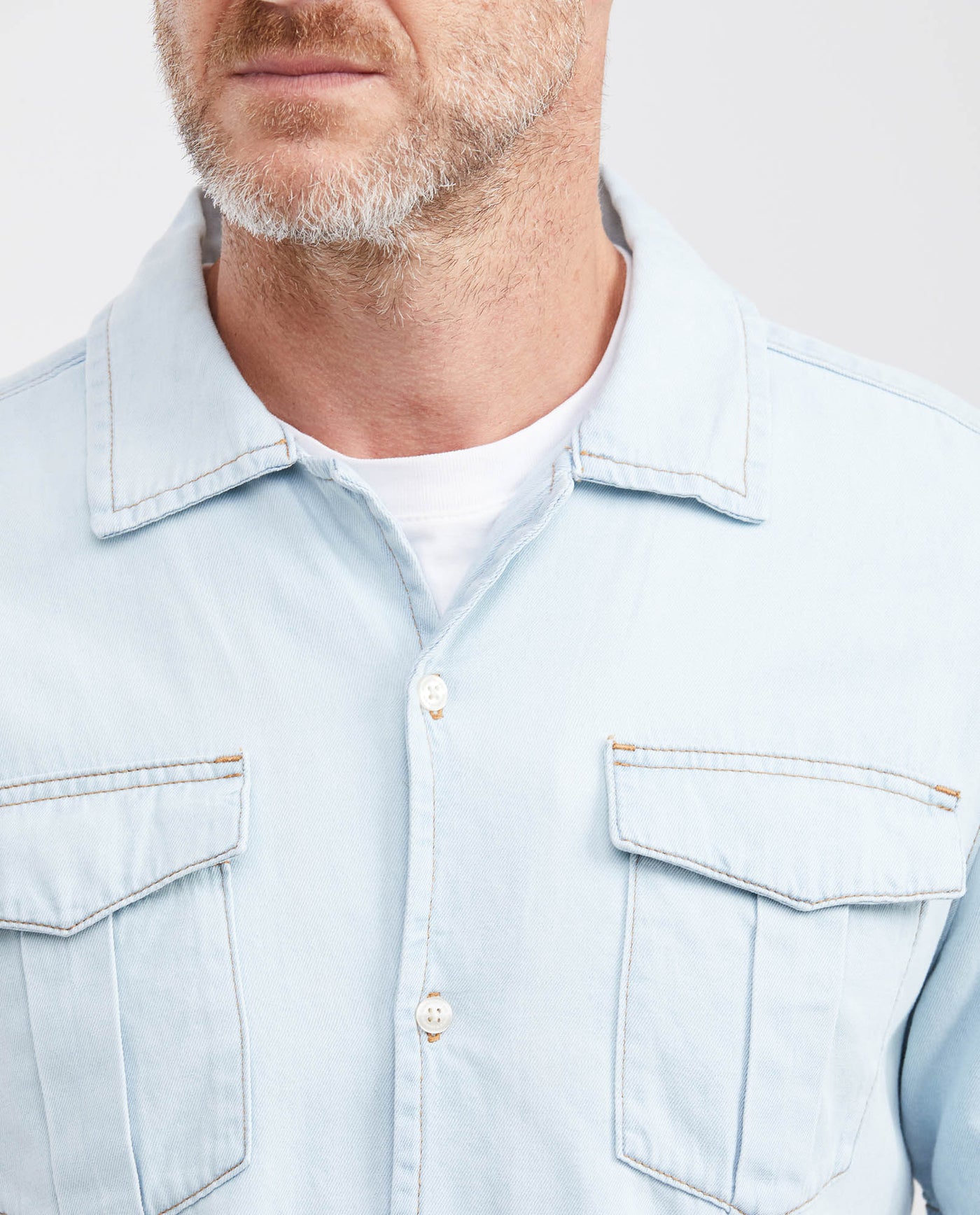 Men's Slim Fit Light Wash Short Sleeve Denim Shirt in Non-Stretch Cotton 312G001 - 3