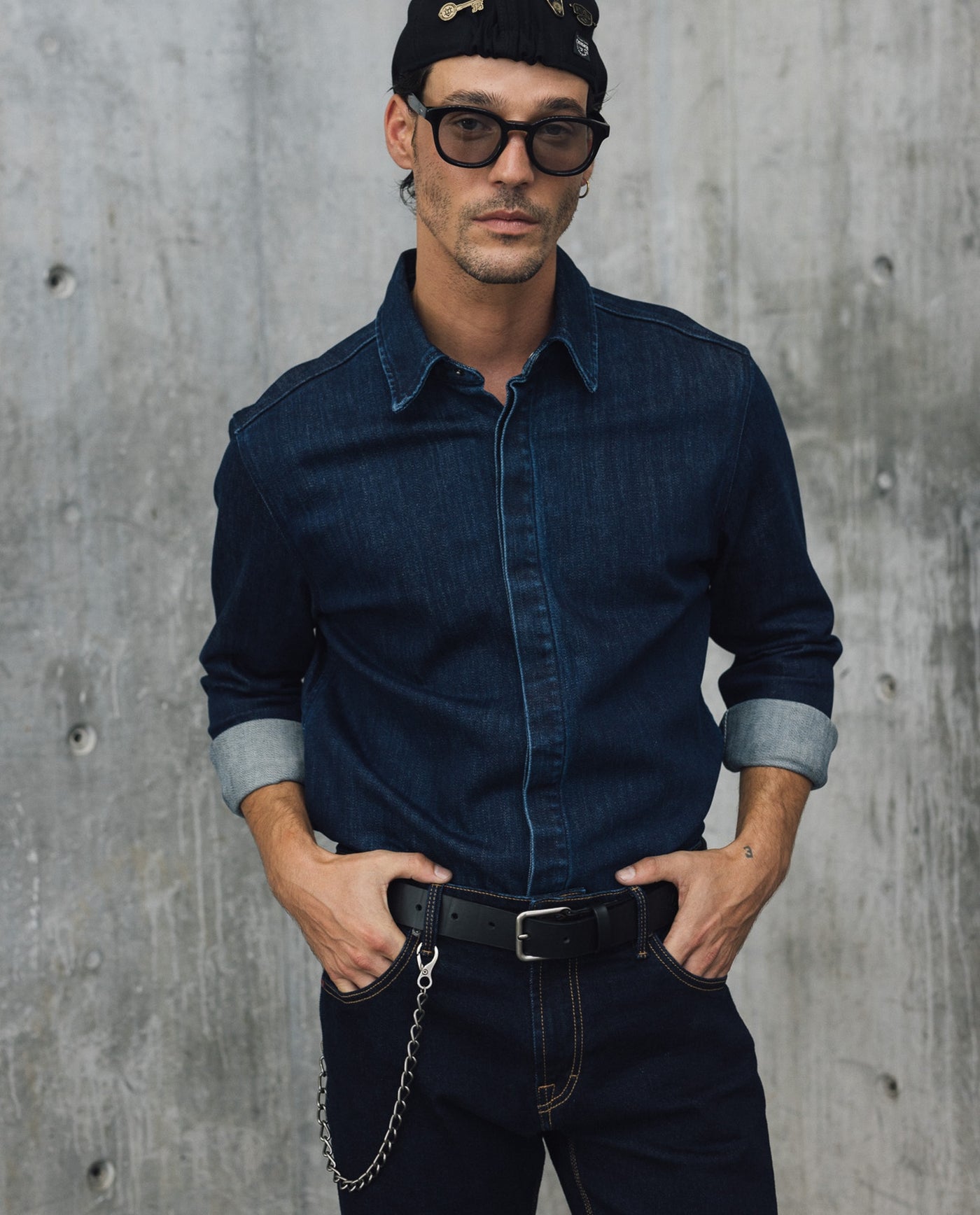 Mens Relaxed Fit Dark Denim Shirt - Special Collection - Blue 63_312H200_AZU193924_0