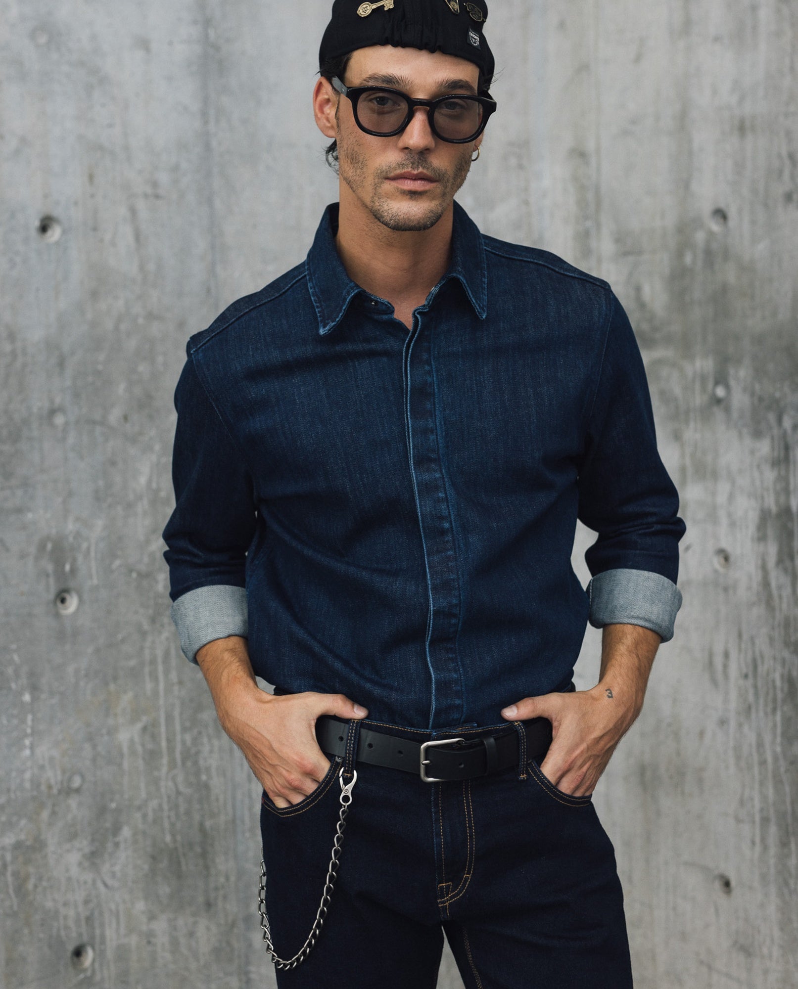 Mens Relaxed Fit Dark Denim Shirt - Special Collection - Blue 63_312H200_AZU193924_0