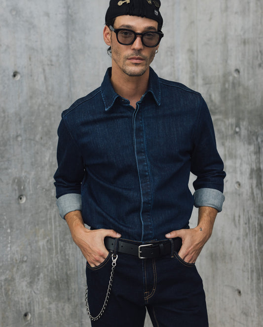 Mens Relaxed Fit Dark Denim Shirt - Special Collection - Blue 63_312H200_AZU193924_0