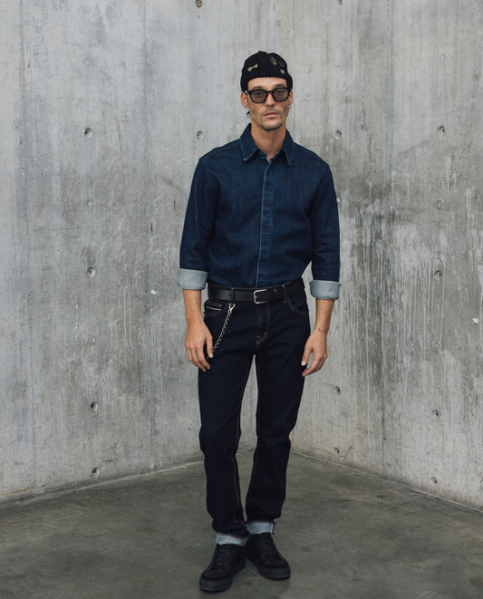 Mens Relaxed Fit Dark Denim Shirt - Special Collection - Blue 63_312H200_AZU193924_3