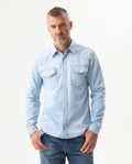 Men's Slim Fit Denim Shirt in Cotton, Midnight 319G000 - 1