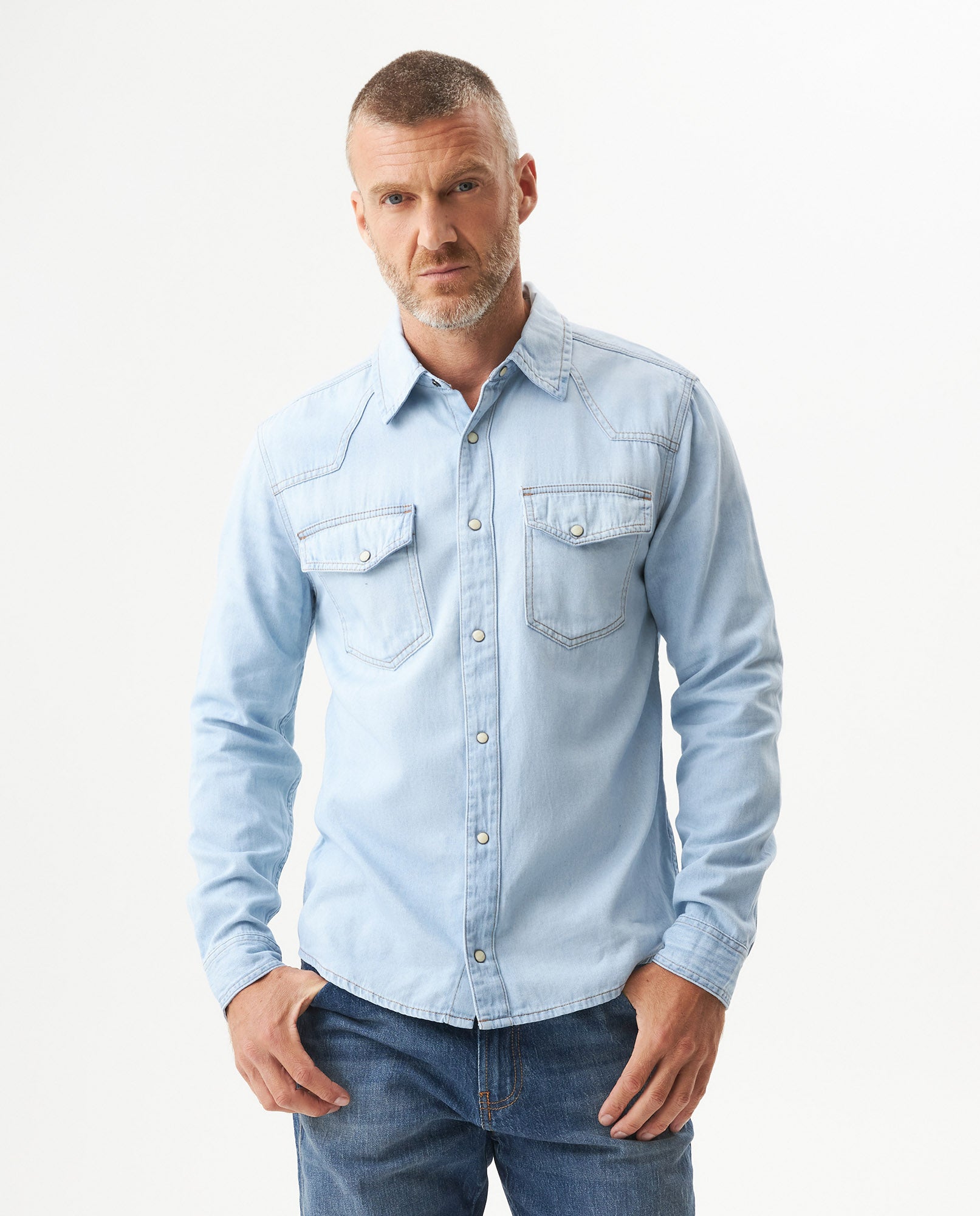 Men's Slim Fit Denim Shirt in Cotton, Midnight 319G000 - 1