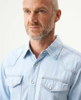 Men's Slim Fit Denim Shirt in Cotton, Midnight 319G000 - 4
