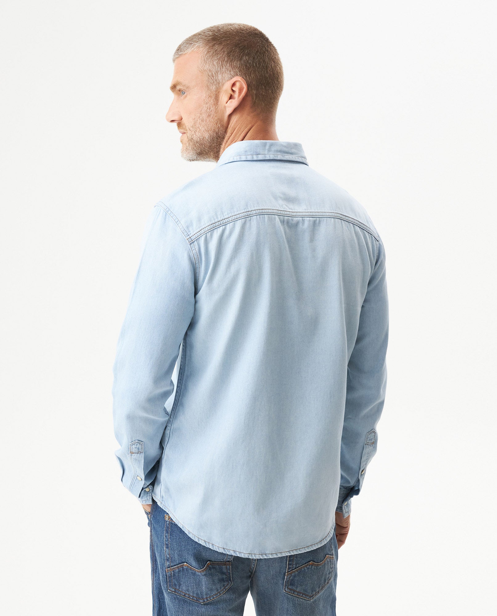 Men's Slim Fit Denim Shirt in Cotton, Midnight 319G000 - 5