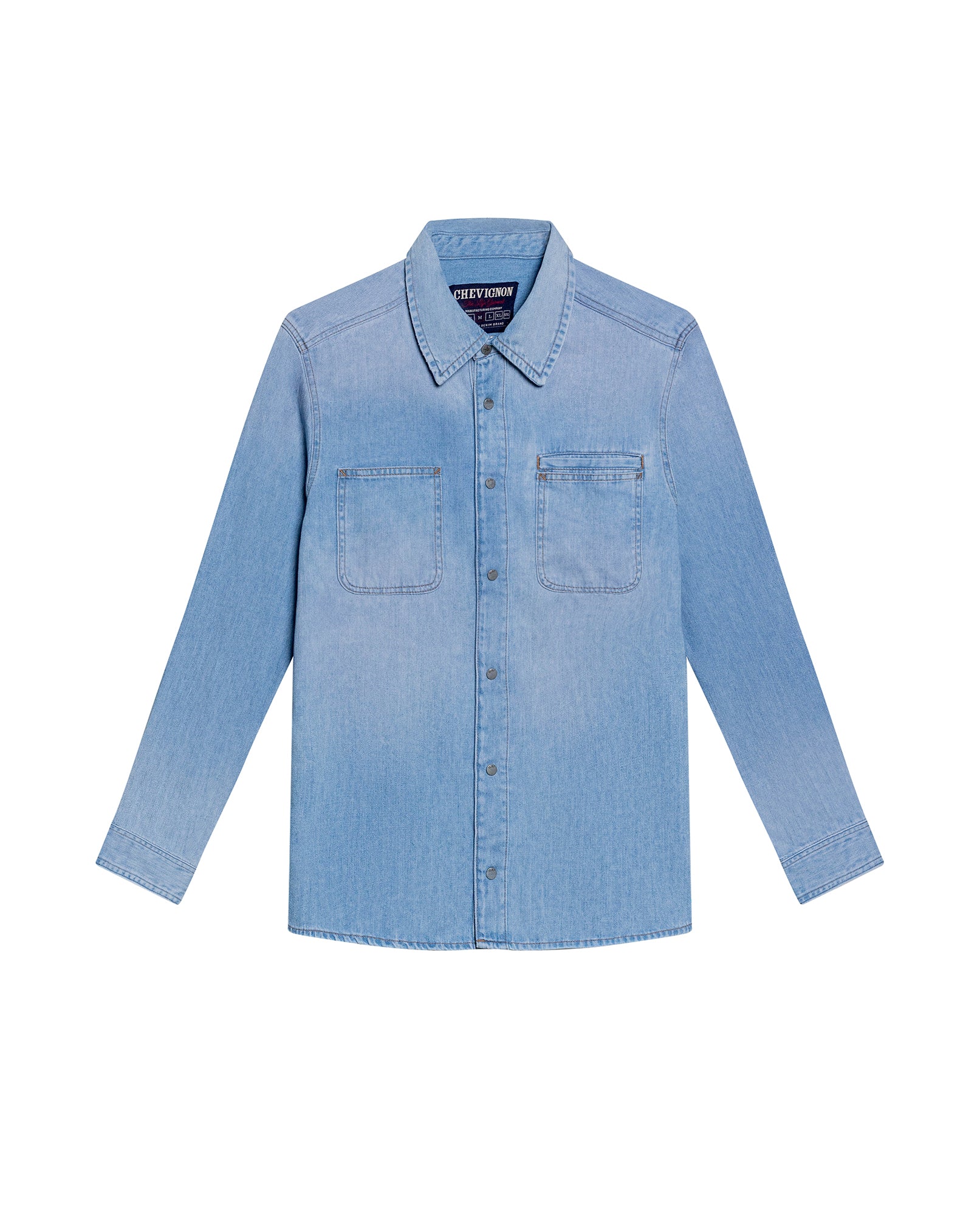 Men's Long Sleeve Denim Shirt in Cotton Regular Fit, Twilight - 1