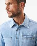 Men's Long Sleeve Denim Shirt in Cotton Regular Fit, Twilight - 4