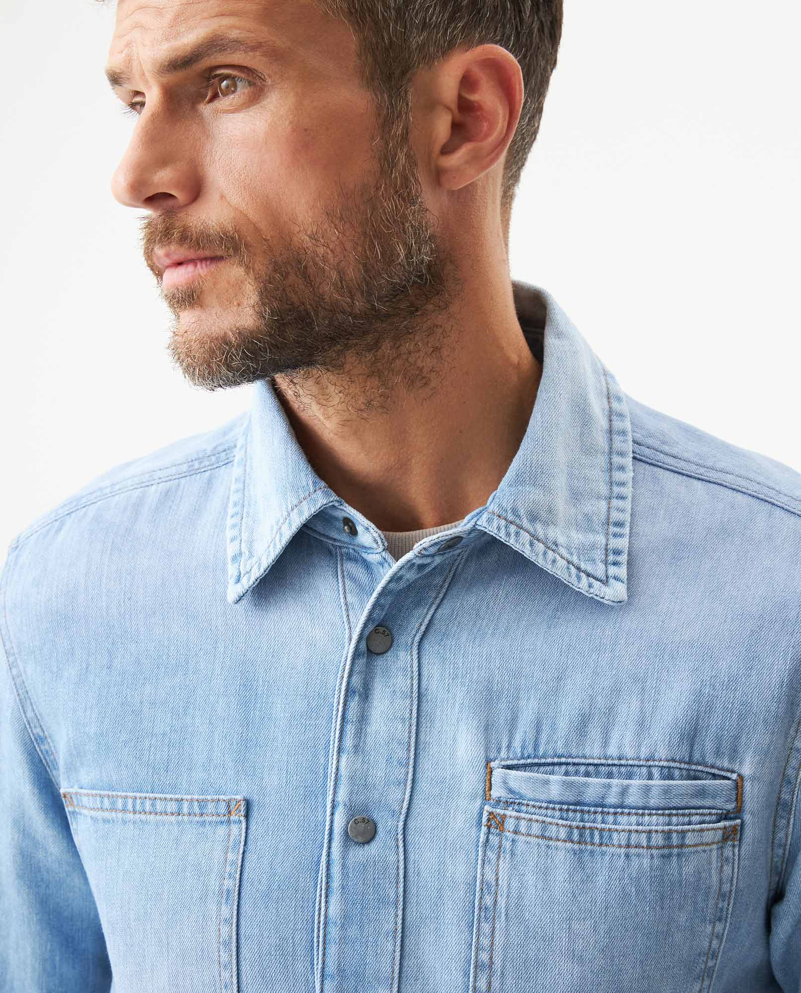Men's Long Sleeve Denim Shirt in Cotton Regular Fit, Twilight - 4
