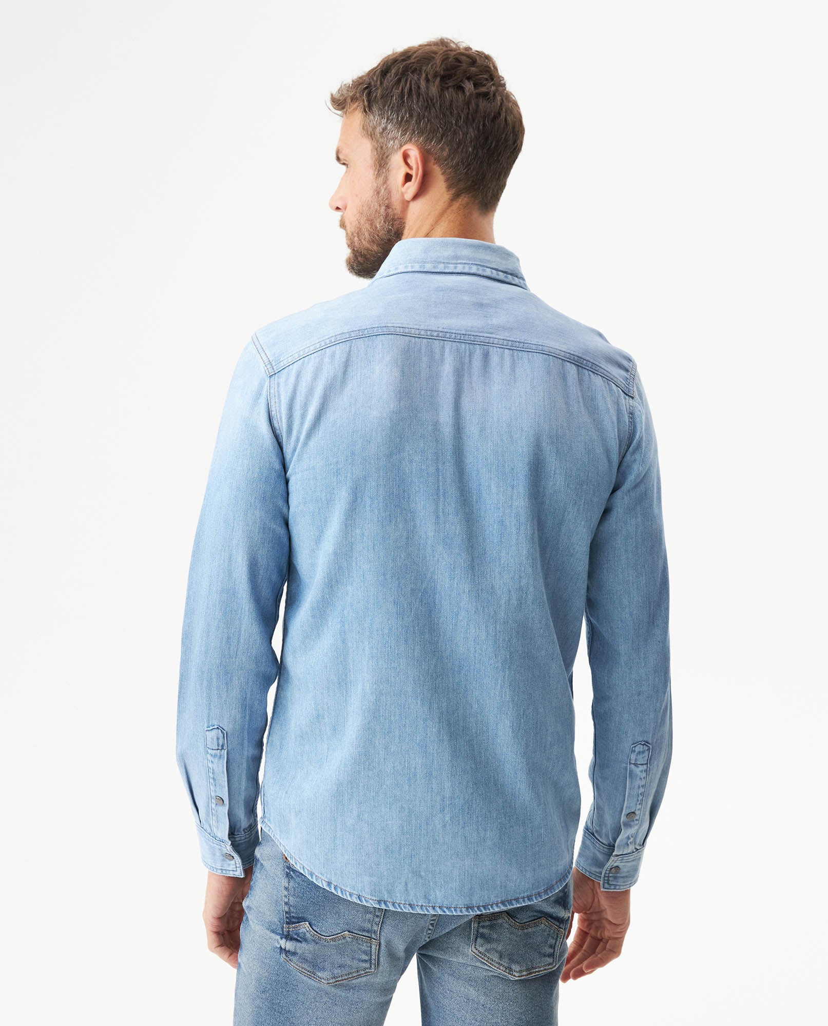Men's Long Sleeve Denim Shirt in Cotton Regular Fit Twilight