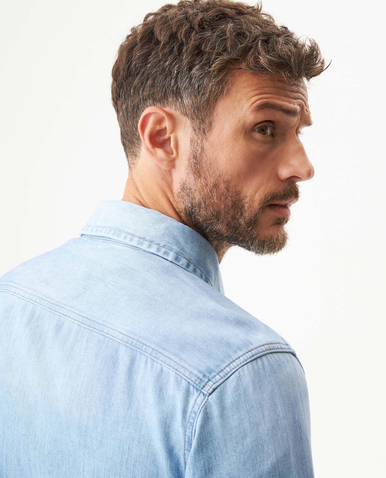 Men's Long Sleeve Denim Shirt in Cotton Regular Fit, Twilight - 6
