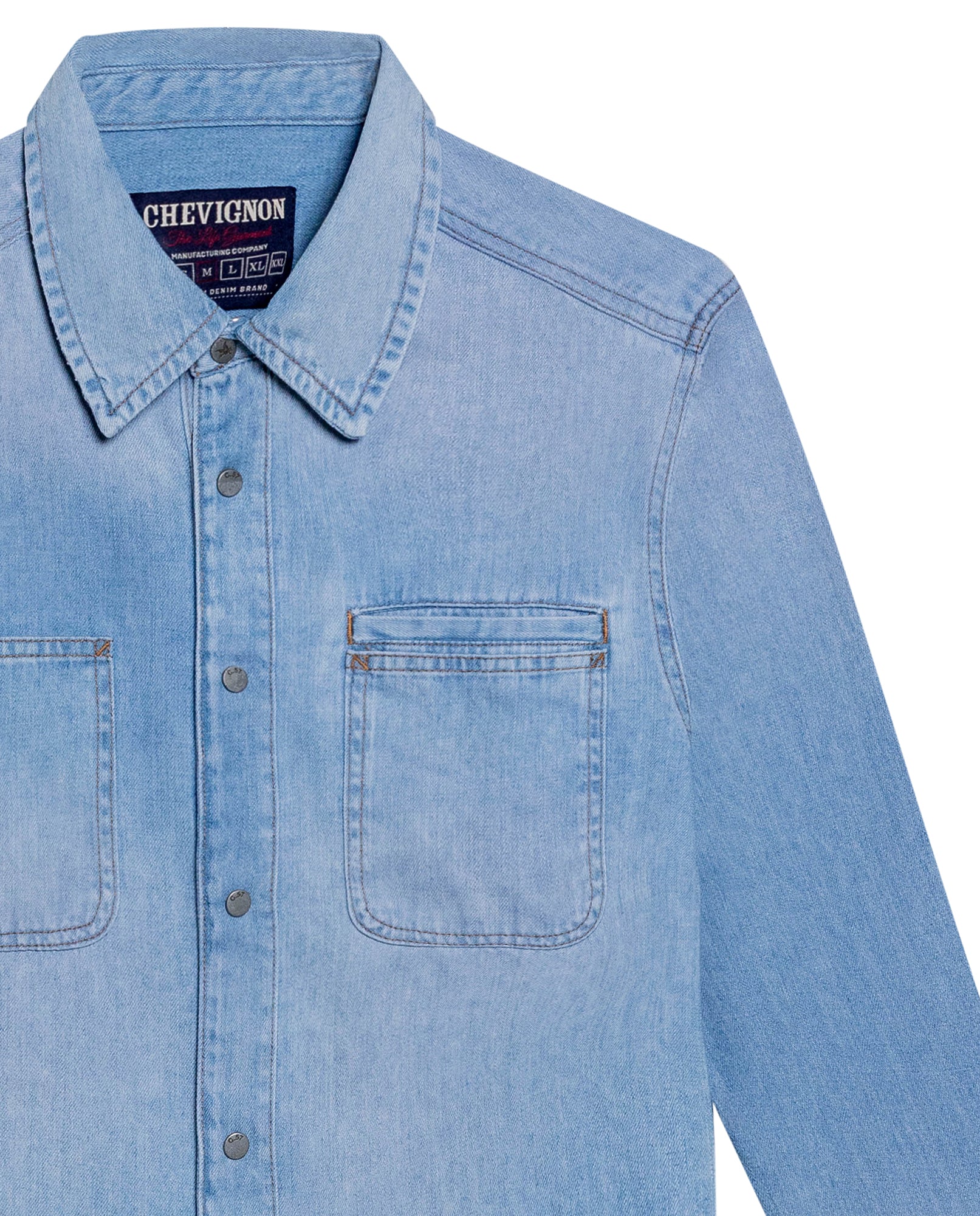 Men's Long Sleeve Denim Shirt in Cotton Regular Fit, Twilight - 7