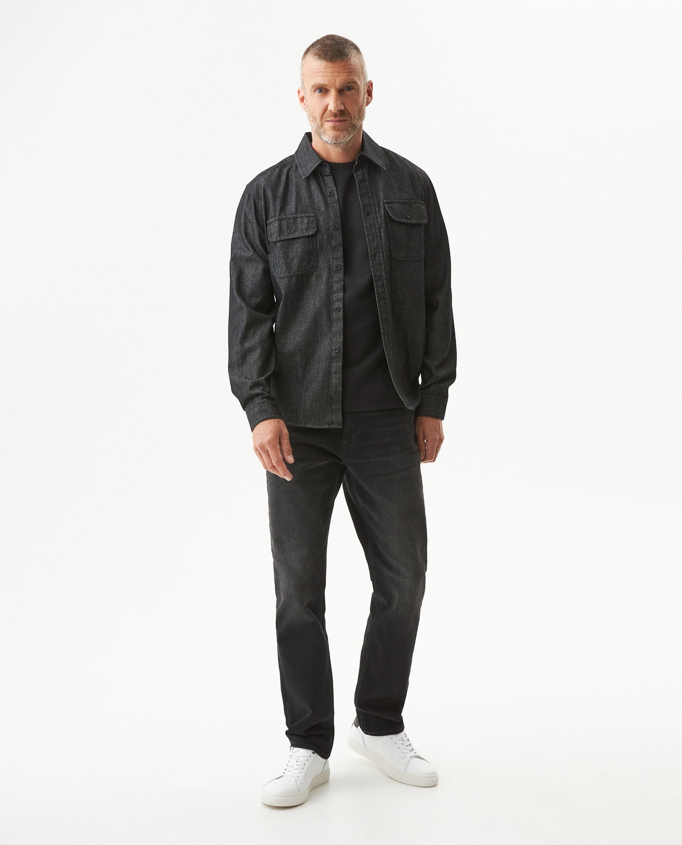 Men's Slim Fit Long Sleeve Denim Shirt in Cotton-Polyester-Rayon Blend, Nocturne - 3