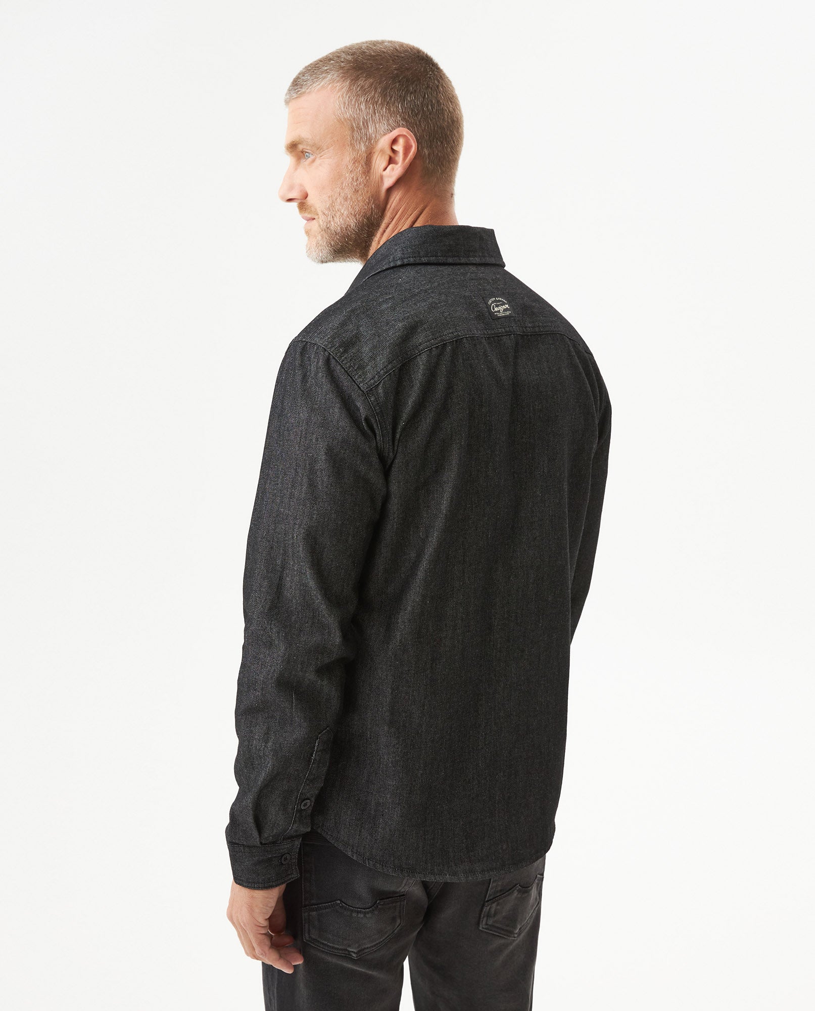 Men's Slim Fit Long Sleeve Denim Shirt in Cotton-Polyester-Rayon Blend, Nocturne - 5