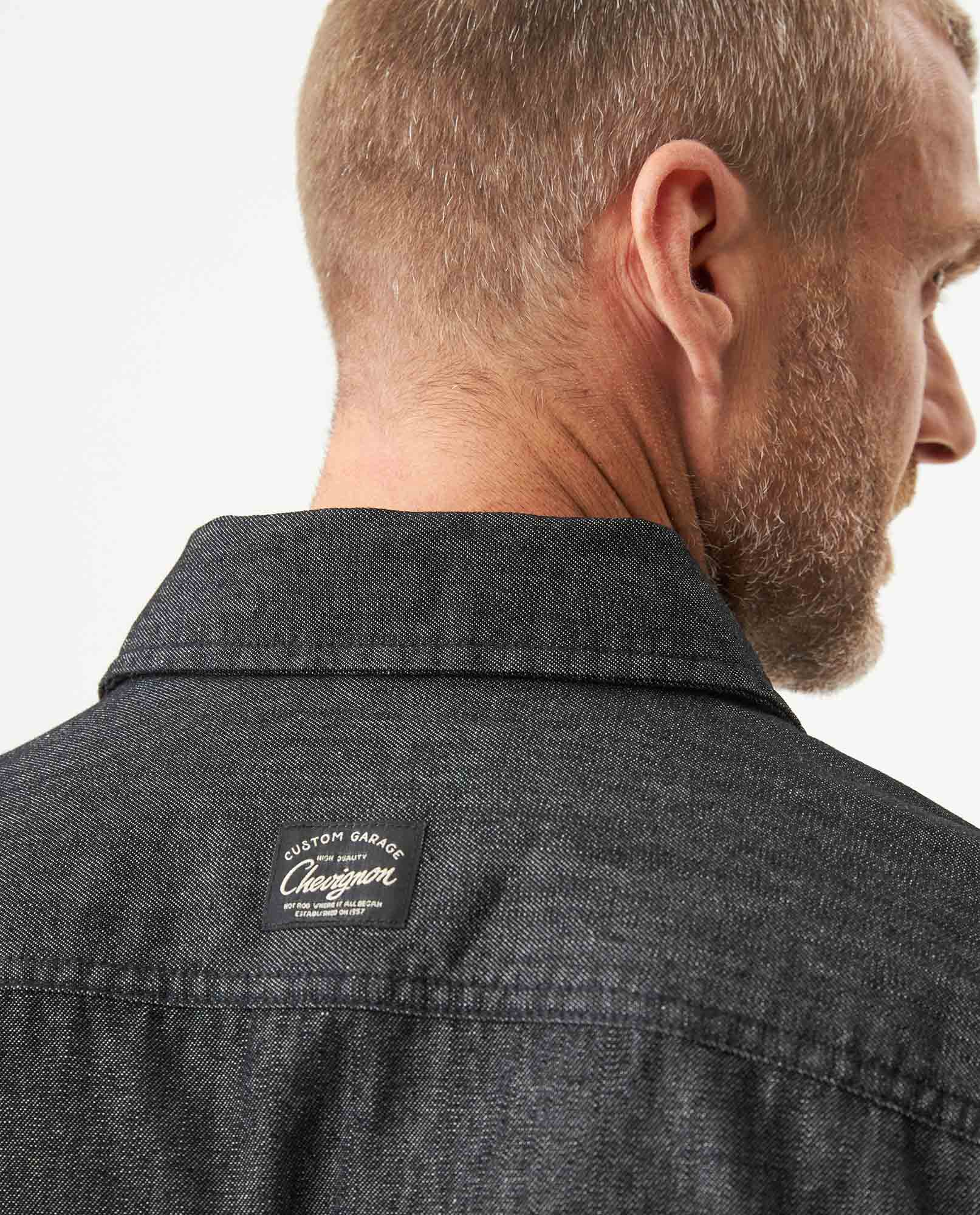 Men's Slim Fit Long Sleeve Denim Shirt in Cotton-Polyester-Rayon Blend, Nocturne - 6