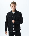 Men's Black Trucker Jacket Shoulder Epaulettes Cotton 320E802 - 1