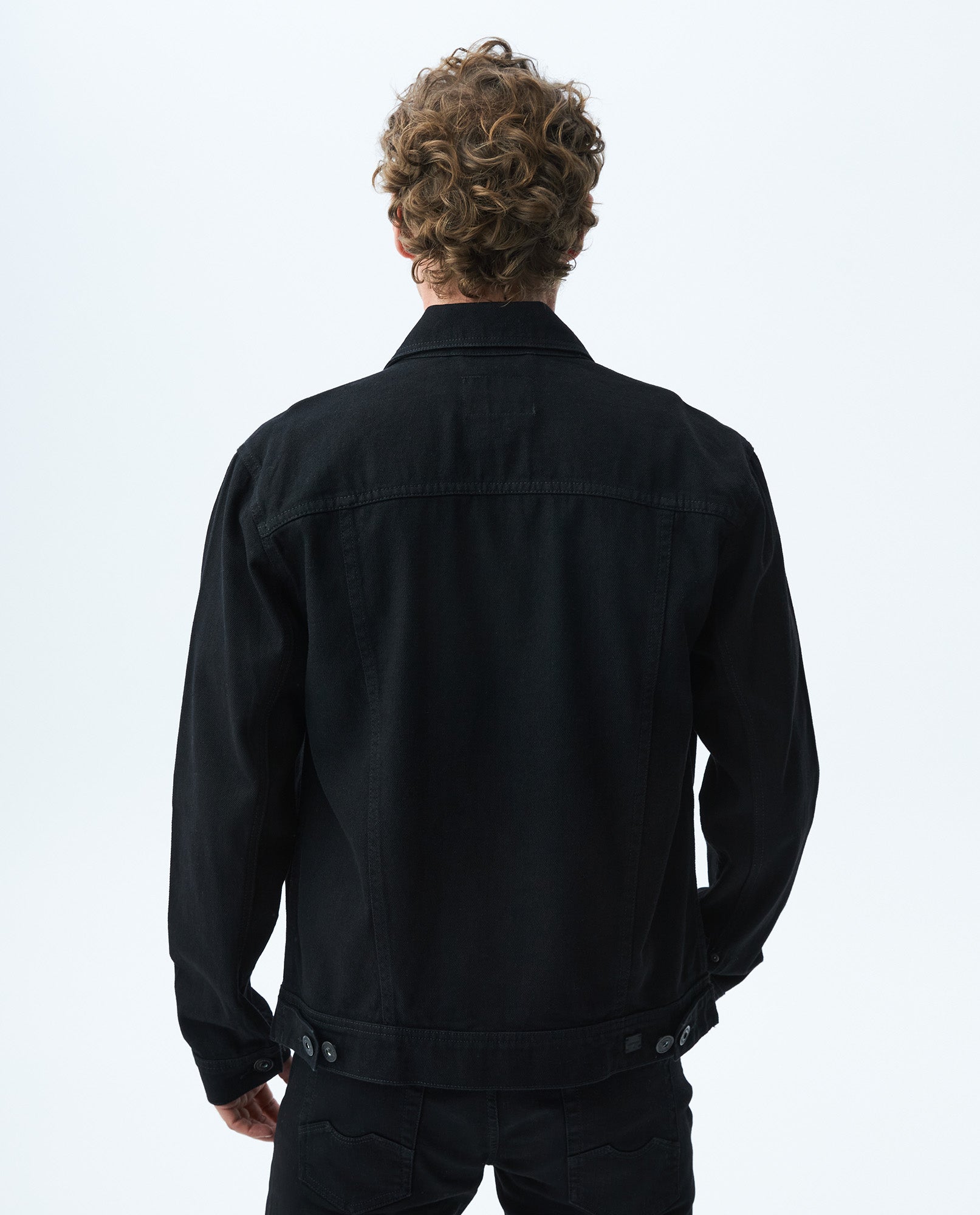 Men's Black Trucker Jacket Shoulder Epaulettes Cotton 320E802 - 3