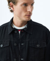 Men's Black Trucker Jacket Shoulder Epaulettes Cotton 320E802 - 4