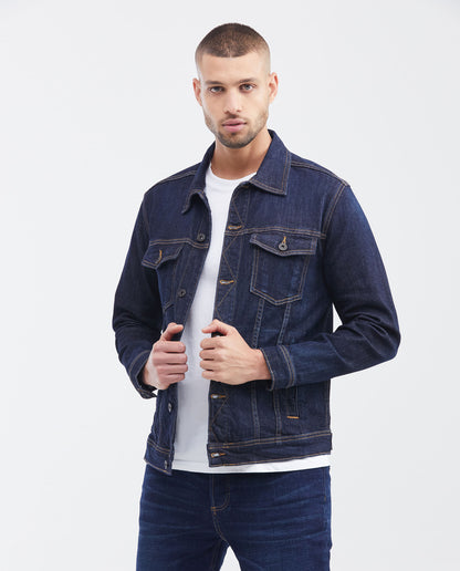 Men's Cotton - Spandex Trucker Jacket - Blue - 1