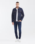 Men's Cotton-Spandex Trucker Jacket - Blue 320F000 - 2