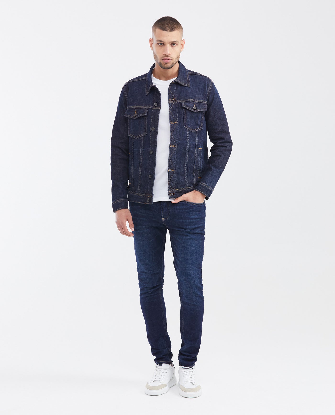 Men's Cotton-Spandex Trucker Jacket - Blue 320F000 - 2