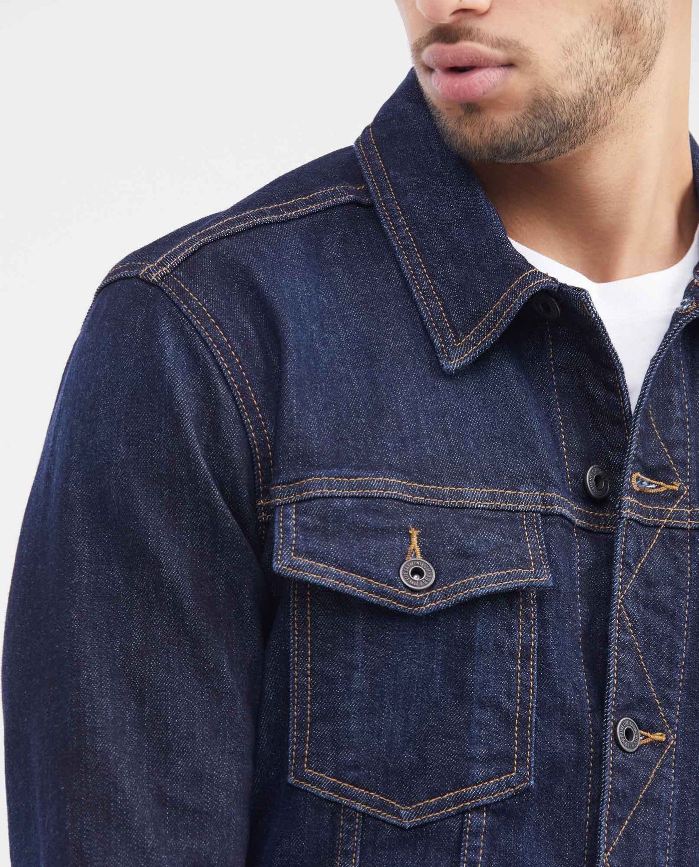 Men's Cotton-Spandex Trucker Jacket - Blue 320F000 - 3