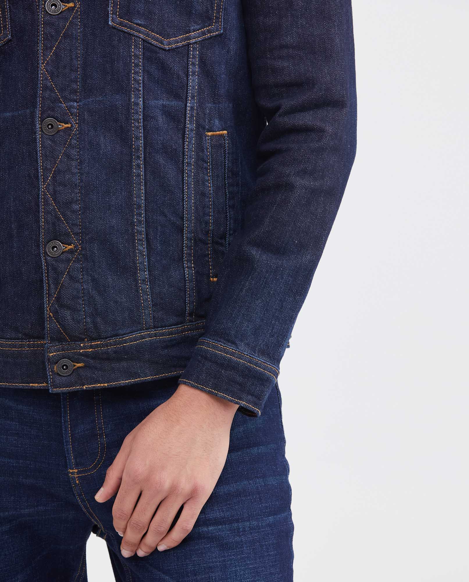 Men's Cotton-Spandex Trucker Jacket - Blue 320F000 - 4