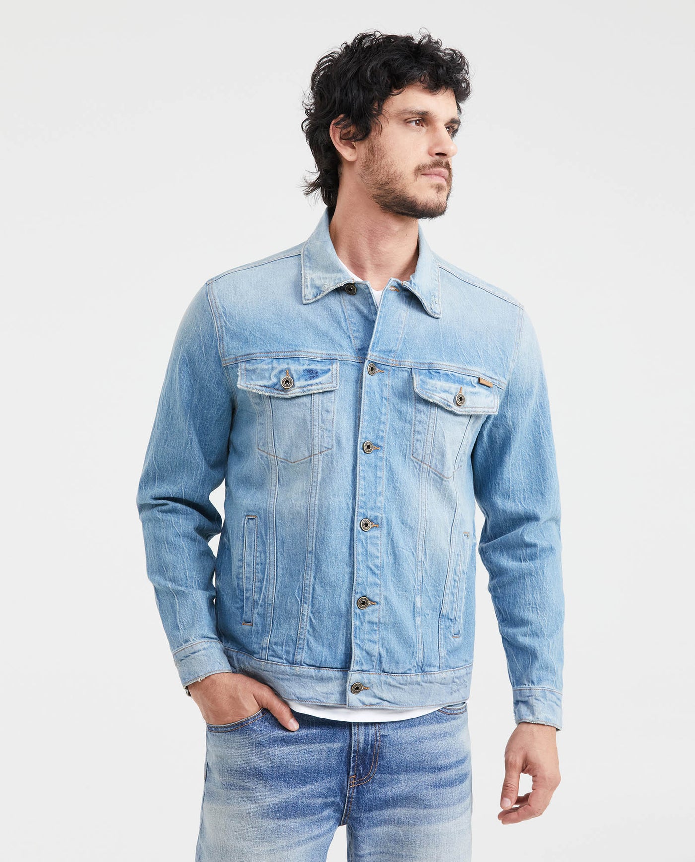 Men's Western Denim Shirt Slim Fit Light Wash - 1