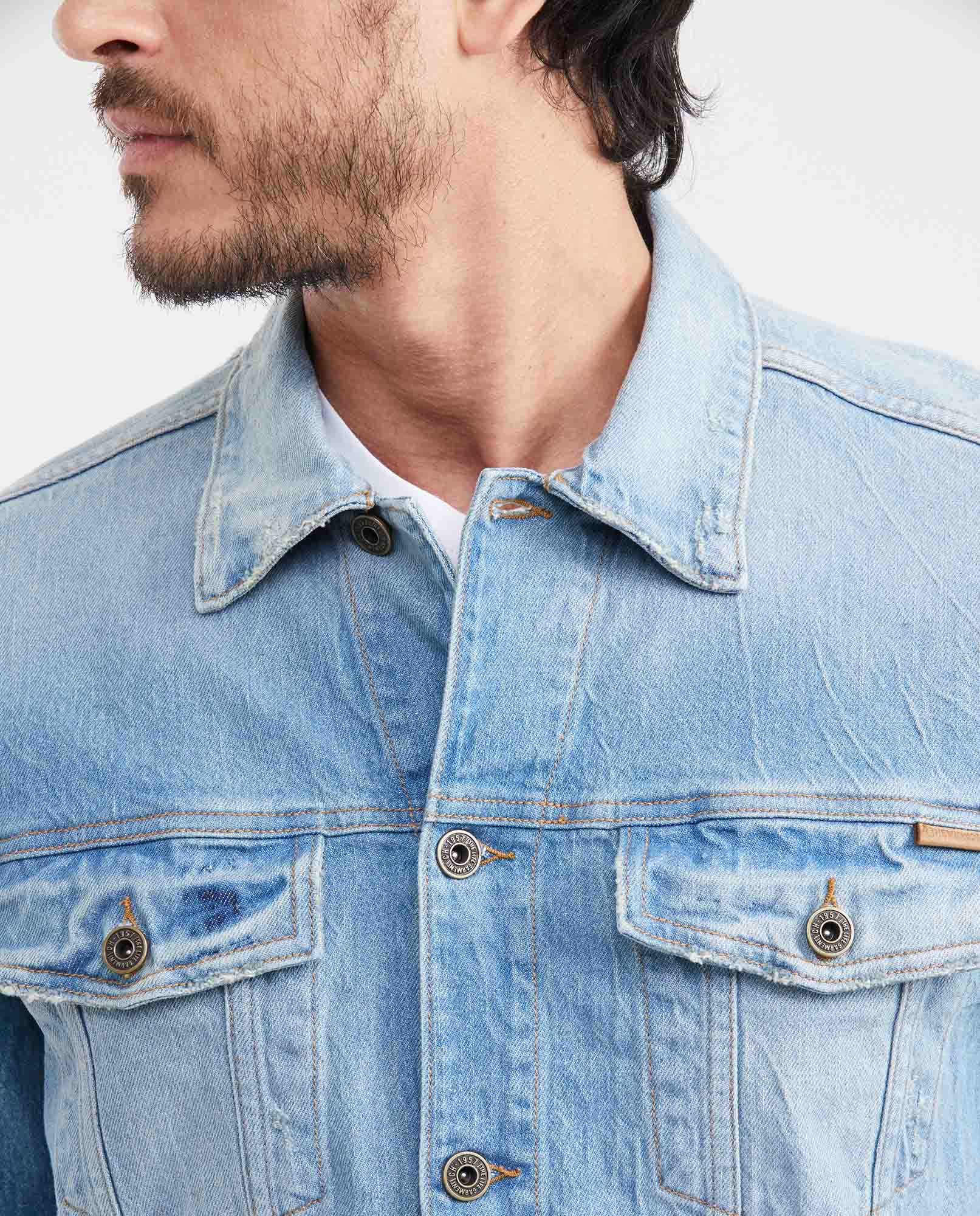Men's Western Denim Shirt Slim Fit Light Wash - 2