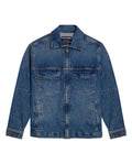 Mens Trucker Jacket Straight Cut Medium Wash Cotton Elastane Zipper Closure Leather Badge - Blue 63_321H000_AZU184140_3