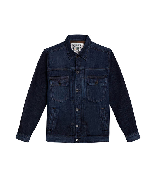 Mens Trucker Jacket Lined Dark Wash Cotton Elastane Full Cotton Lining Metal Buttons - Blue 63_321H001_AZU193924_3