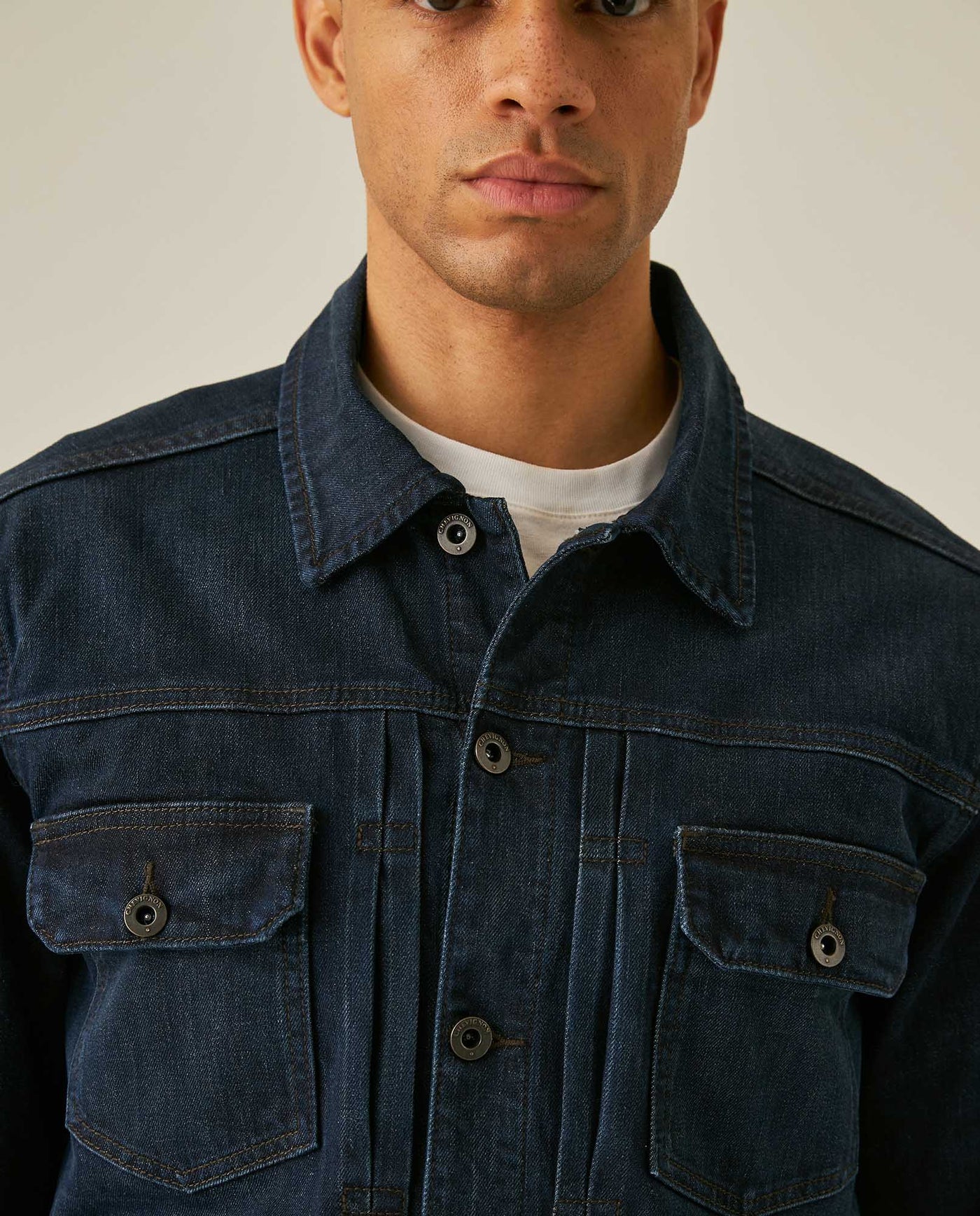 Mens Trucker Jacket Lined Dark Wash Cotton Elastane Full Cotton Lining Metal Buttons - Blue 63_321H001_AZU193924_5