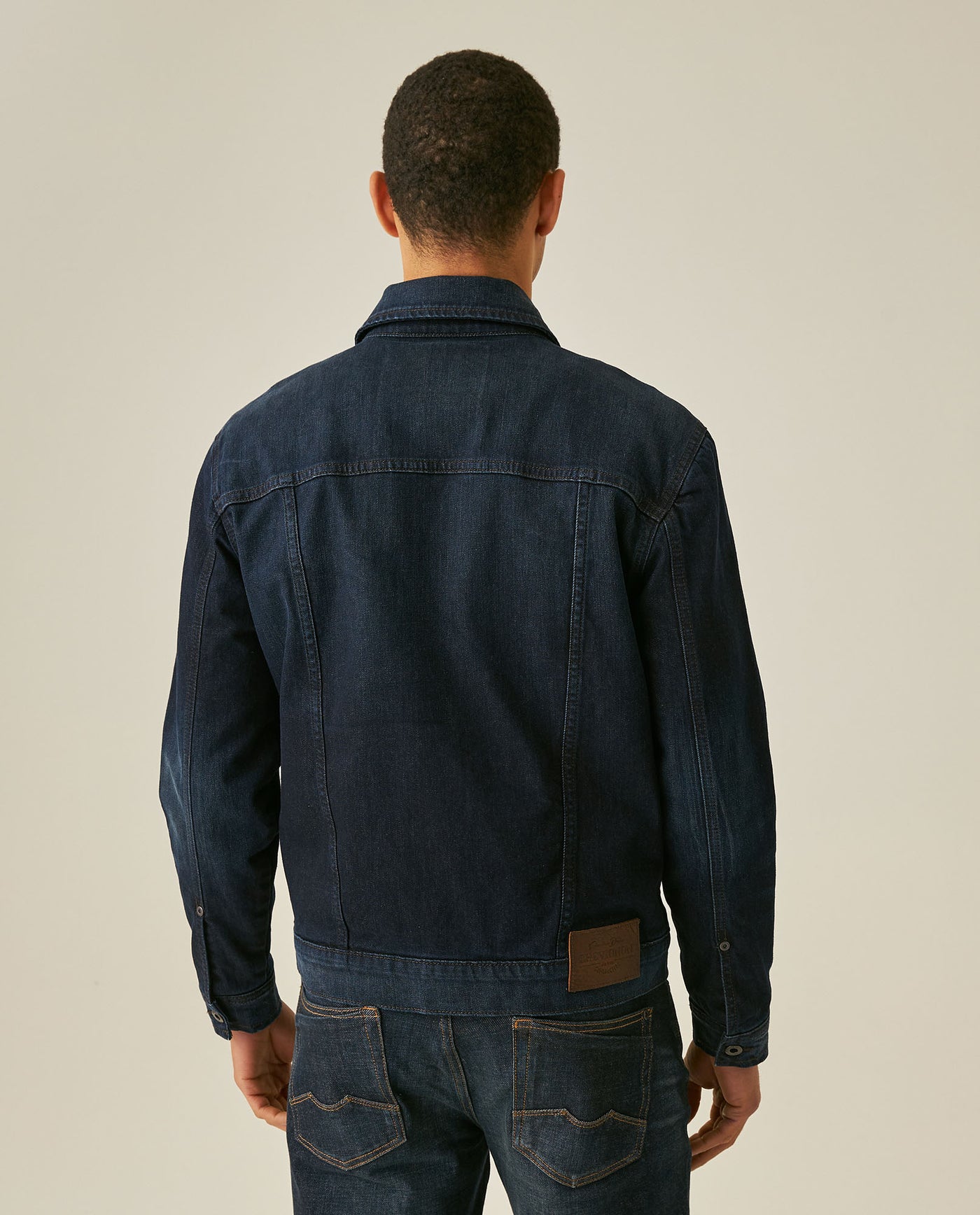Mens Trucker Jacket Lined Dark Wash Cotton Elastane Full Cotton Lining Metal Buttons - Blue 63_321H001_AZU193924_6
